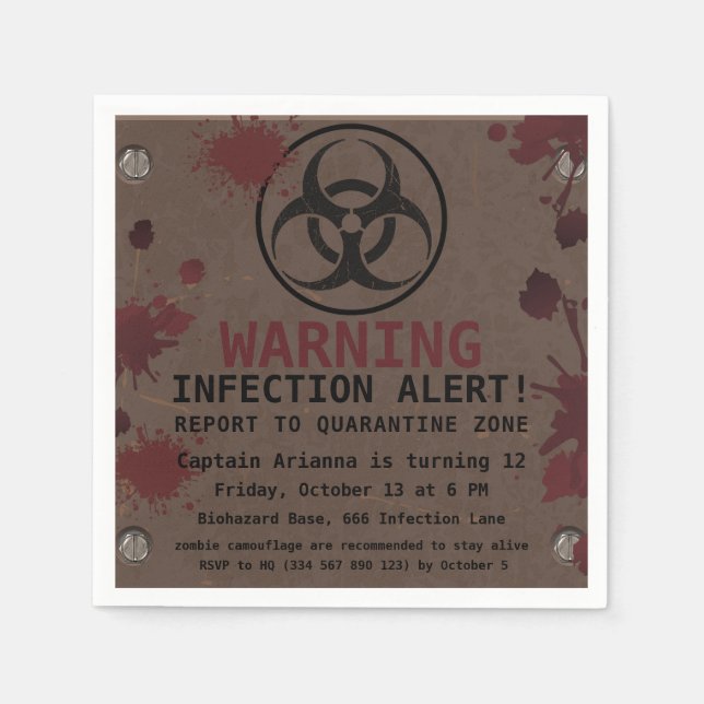 Zombie Apocalypse Birthday | Halloween Biohazard Pappersservett (Framsidan)