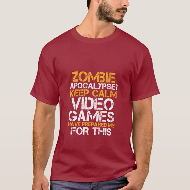Zombie Apocalypse Gamers Behålla Lugn Funny T-shir Tröja (Framsida)