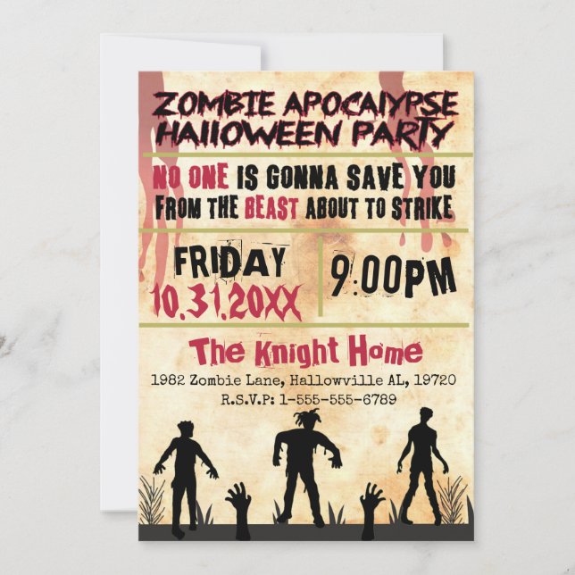 Zombie apocalypse Halloween fest Inbjudningar (Framsida)