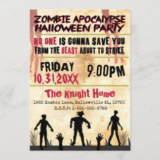 Zombie apocalypse Halloween fest Inbjudningar