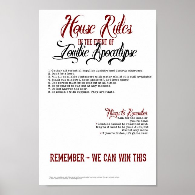 Zombie Apocalypse House Regler Poster (Framsidan)