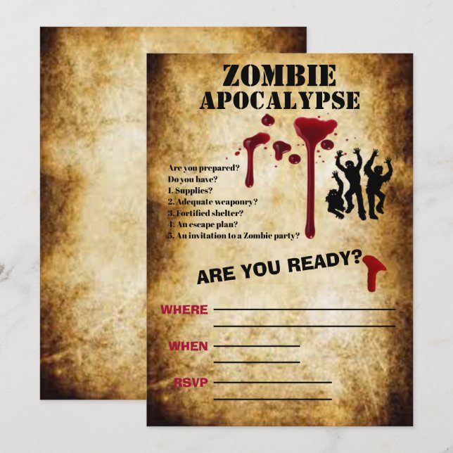 Zombie Apocalypse skrämmande Halloween Inbjudningar (Fram/baksida)