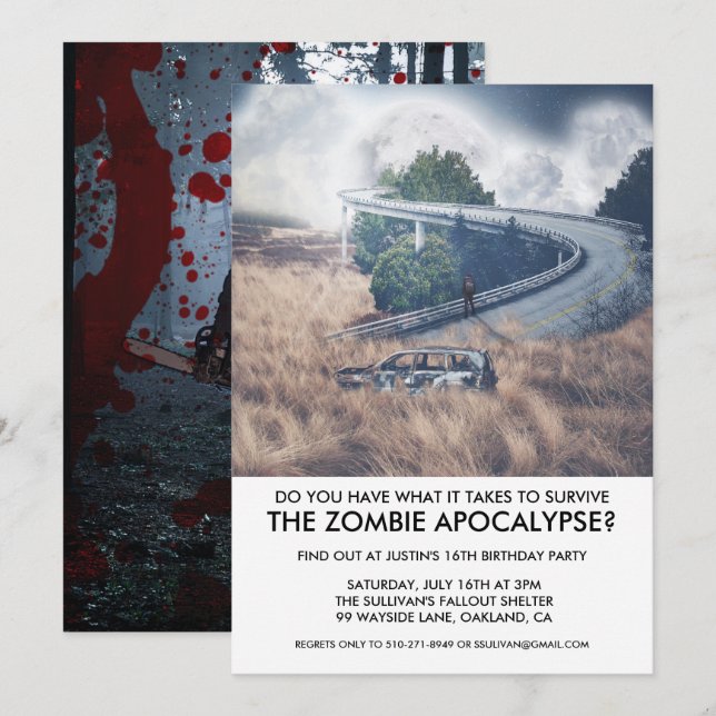 Zombie Apocalypse Survival Party-inbjudan Inbjudningar (Fram/baksida)