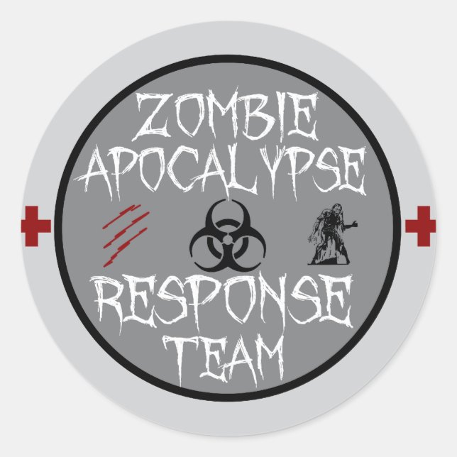 Zombie apocalypse-svarsgrupp runt klistermärke (Framsida)