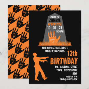 Zombie Apocalypse Theme Escape Room Födelsedagsfes Inbjudningar