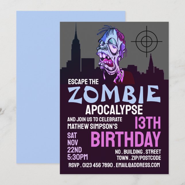 Zombie Apocalypse Theme Escape Room Födelsedagsfes Inbjudningar (Fram/baksida)