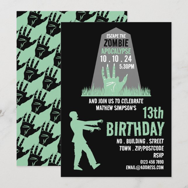 Zombie Apocalypse Theme Escape Room Födelsedagsfes Inbjudningar (Fram/baksida)