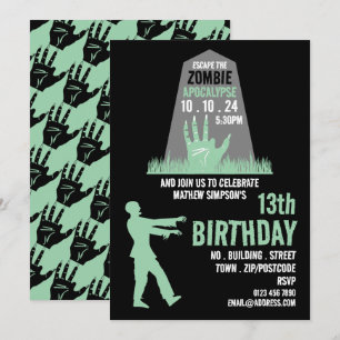 Zombie Apocalypse Theme Escape Room Födelsedagsfes Inbjudningar