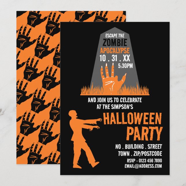 Zombie Apocalypse Theme Escape Room Halloween Inbjudningar (Fram/baksida)