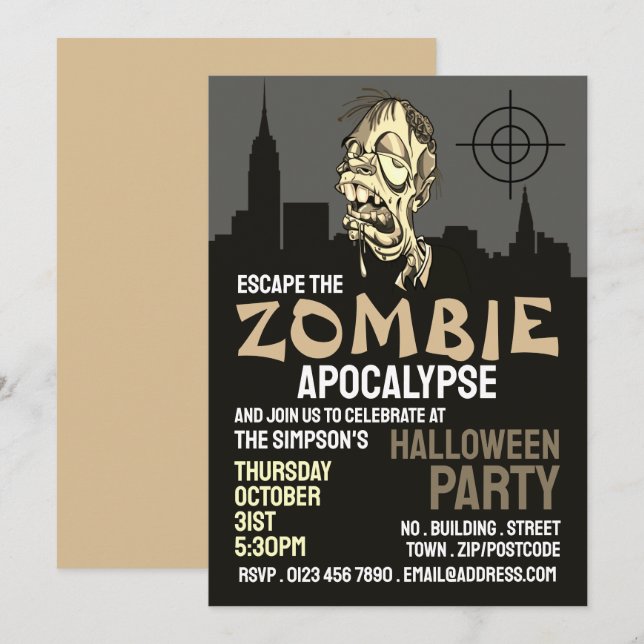 Zombie Apocalypse Theme Escape Room Halloween Inbjudningar (Fram/baksida)