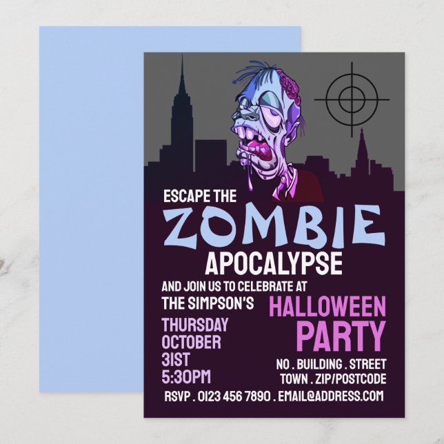 Zombie Apocalypse Theme Escape Room Halloween Inbjudningar (Fram/baksida)