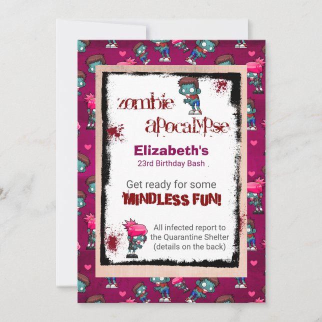 Zombie Apocalypse Thned Födelsedagsfest Inbjudan (Framsida)