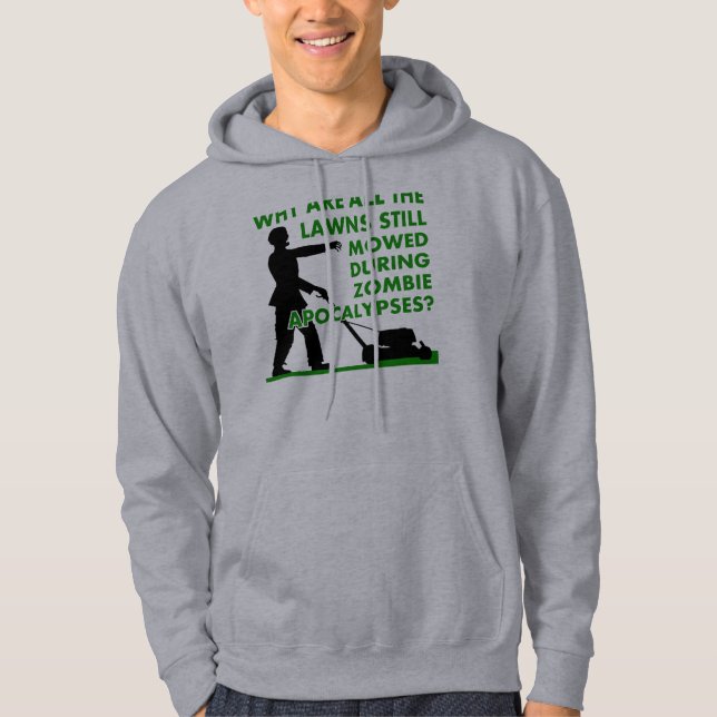 Zombie-apokalyps gräsmattesaxning Rollig T-shirt Sweatshirt Med Luva (Framsida)