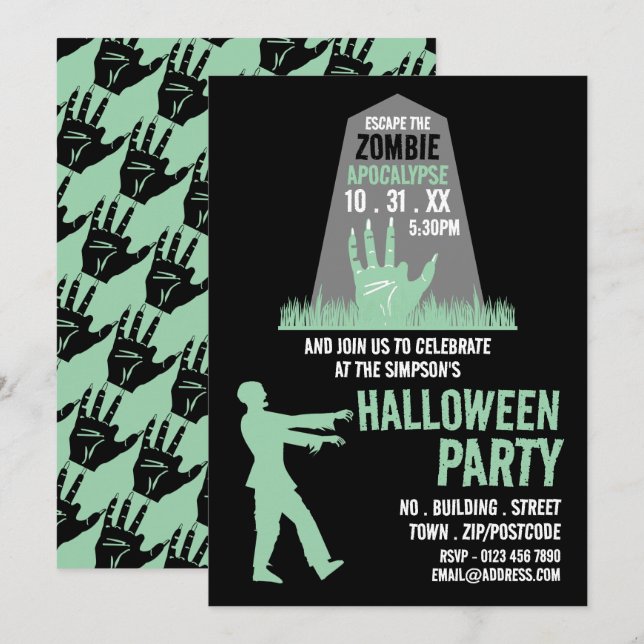 Zombie Apokalyps Tema Escape Room Halloween Inbjudningar (Fram/baksida)