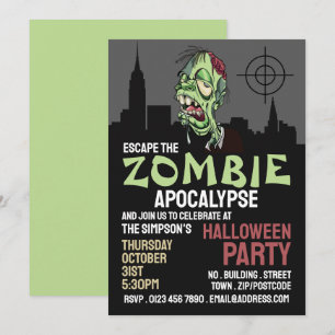 Zombie Apokalyps Tema Escape Room Halloween Inbjudningar