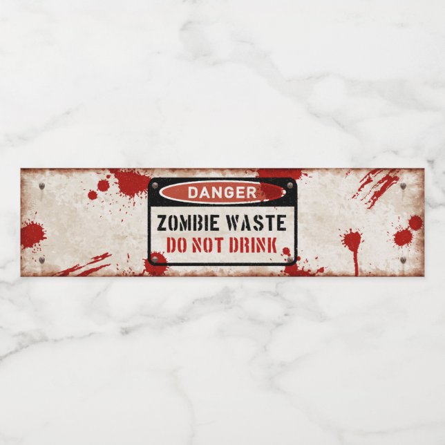 Zombie avfallsflasketikett med rostig fara skylt vattenflaskor etikett (Singel etikett)