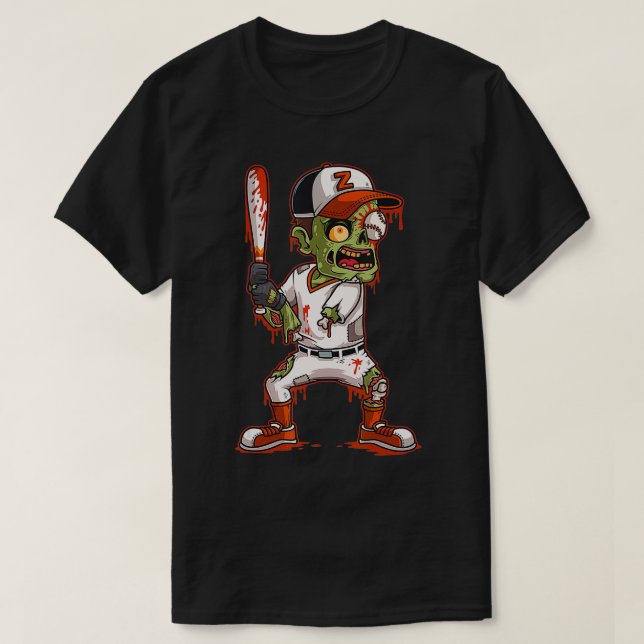 Zombie Baseball Batter Halloween Trick eller behan T Shirt (Design framsida)