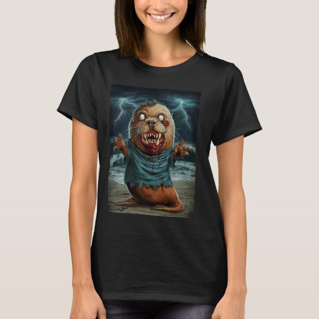 Zombie Beaver med blixtnedslag Bakgrundsterstöt T Shirt (Framsida)