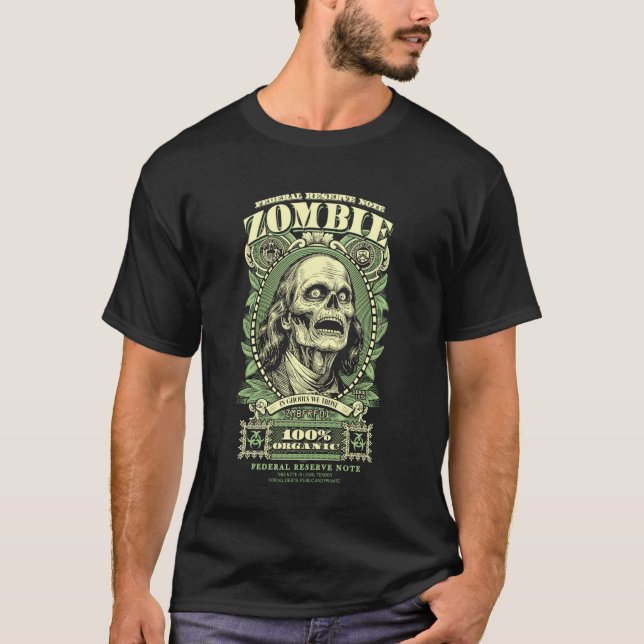 Zombie Benjamin Franklin Halloween-sedlar Skräck T Shirt (Framsida)