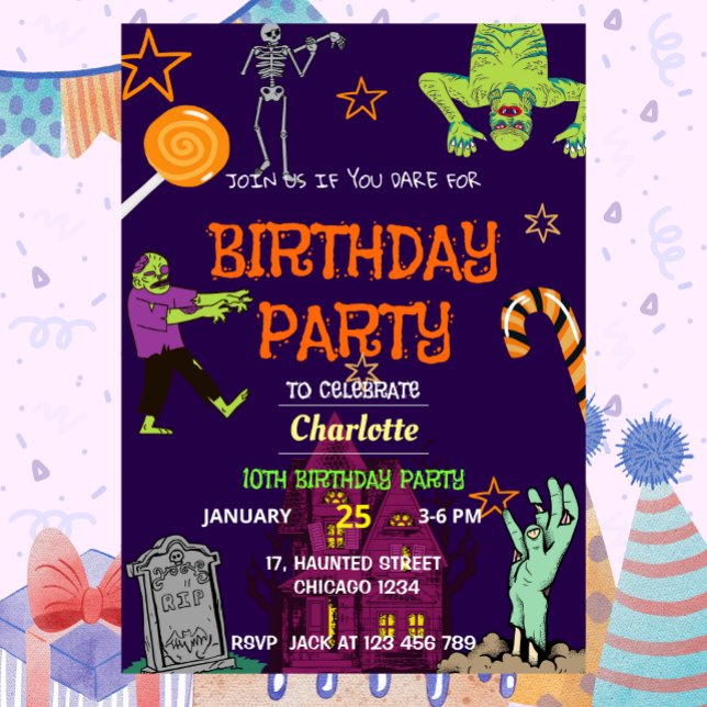 Zombie Birthday bjudande Kids Party Inbjudningar (Zombie Birthday Invitation Kids Party)