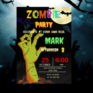 Zombie Birthday Halloween Kids Party Inbjudningar