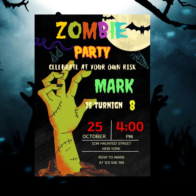 Zombie Birthday Halloween Kids Party Inbjudningar (zombie birthday invitation
halloween invitation
halloween birthday)