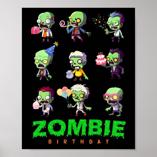 Zombie Birthday Squad Funny Halloween Party Boy Ki Poster (Framsidan)
