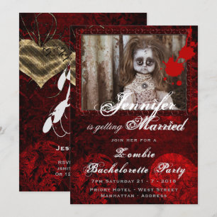 ZOMBIE BRIDE DOLL Bachelorette Party Halloween Inbjudningar