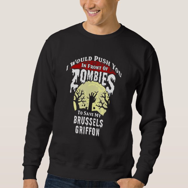 Zombie Bryssel Griffon Kuslig Halloween Lång Ärmad Tröja (Framsida)