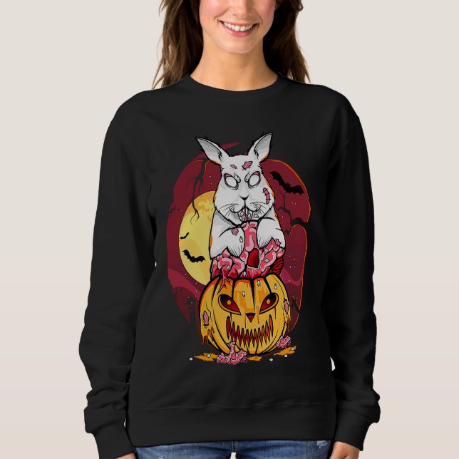 Zombie Bunny Halloween Evil Rabbit Jack o lantern T Shirt (Framsida)