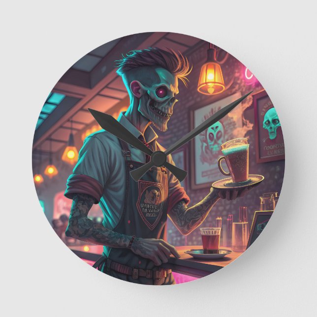 Zombie Café | Spooky Urban Halloween clock  Rund Klocka (Framsida)