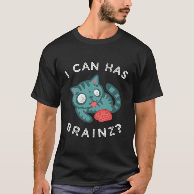 Zombie Cat Brain Kitten T Shirt (Framsida)