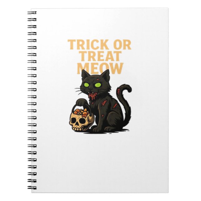 Zombie Cat - Bus eller godis Meow Halloween Design Anteckningsbok (Framsidan)