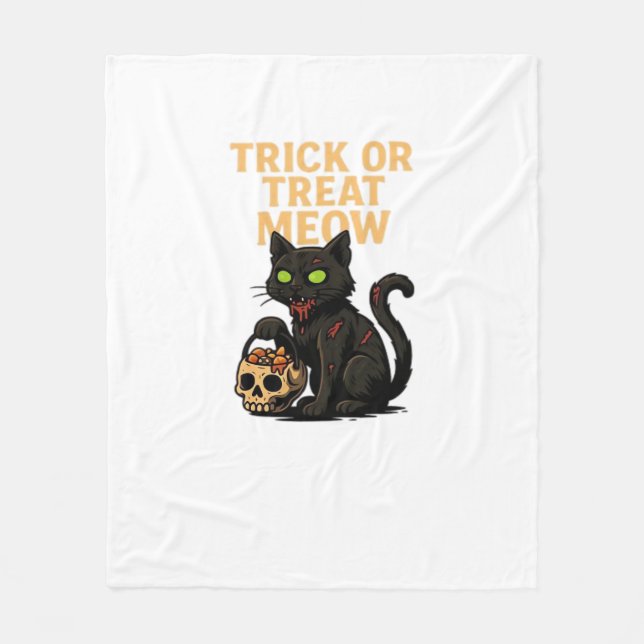 Zombie Cat - Bus eller godis Meow Halloween Design Fleecefilt (Framsidan)