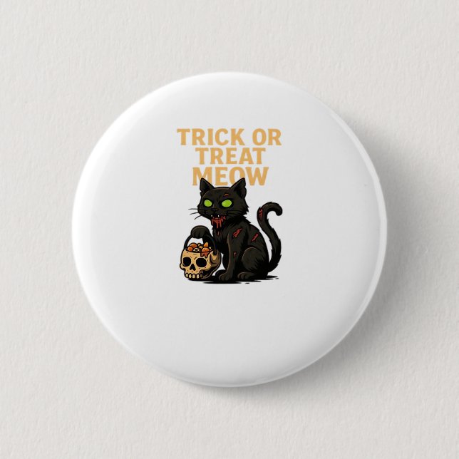 Zombie Cat - Bus eller godis Meow Halloween Design Knapp (Framsida)