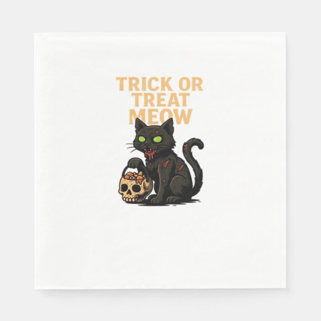 Zombie Cat - Bus eller godis Meow Halloween Design Pappersservett (Framsidan)