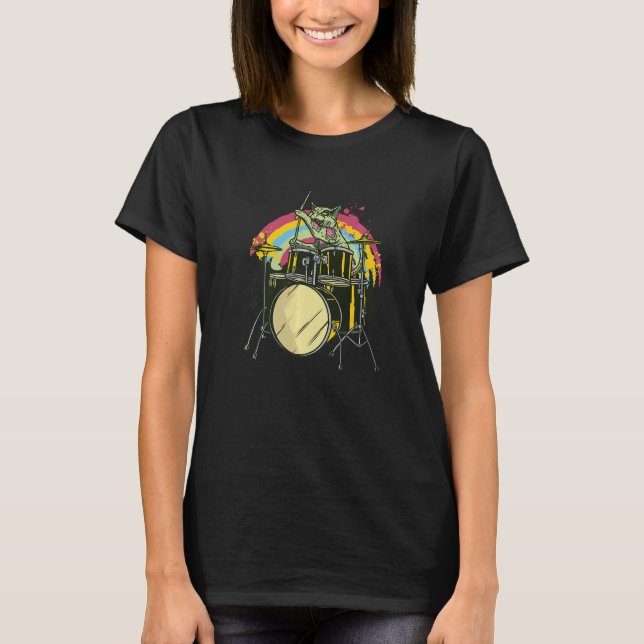 Zombie Cat Drummer T Shirt (Framsida)