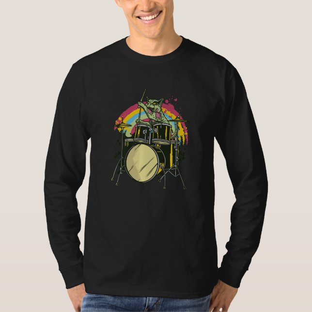 Zombie Cat Drummer T Shirt (Framsida)