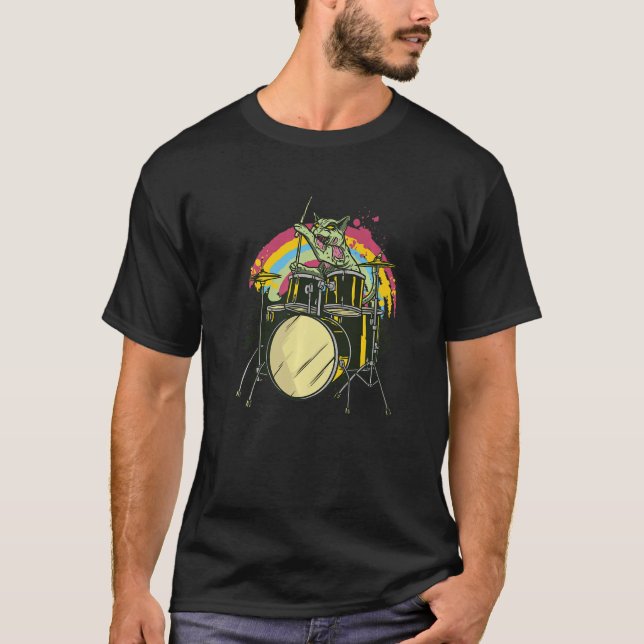 Zombie Cat Drummer T Shirt (Framsida)
