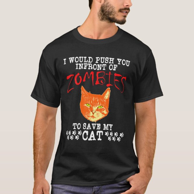 Zombie Cat Funny Halloween Kitten T Shirt (Framsida)