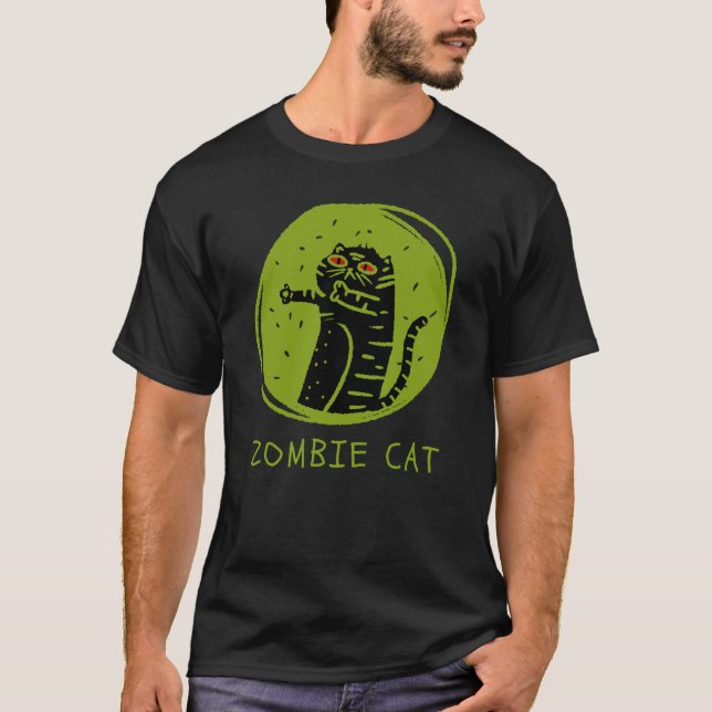 Zombie Cat Funny Spooky Halloween T Shirt (Framsida)
