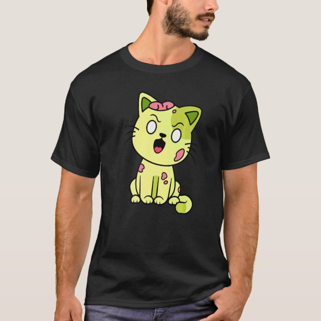 Zombie Cat Halloween Meow Cute Monster Graphic 1 T Shirt (Framsida)