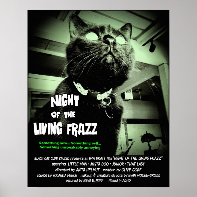 Zombie Cat Horror Movie Poster, Grönt 16 x 20 Poster (Framsidan)