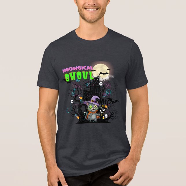 Zombie Cat ’Meowgical Ghoul’ Halloween Graphic T Shirt (Framsida)