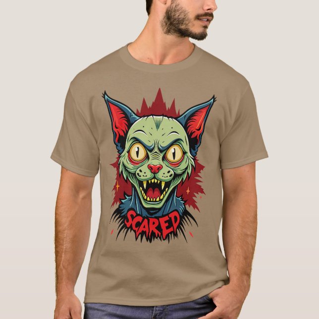 zombie Cat Scared T Shirt (Framsida)