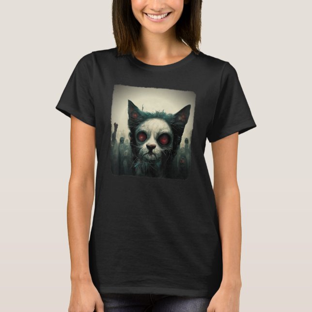 Zombie Cat Shirt Aesthetic Evil Scary Horror Hallo T (Framsida)