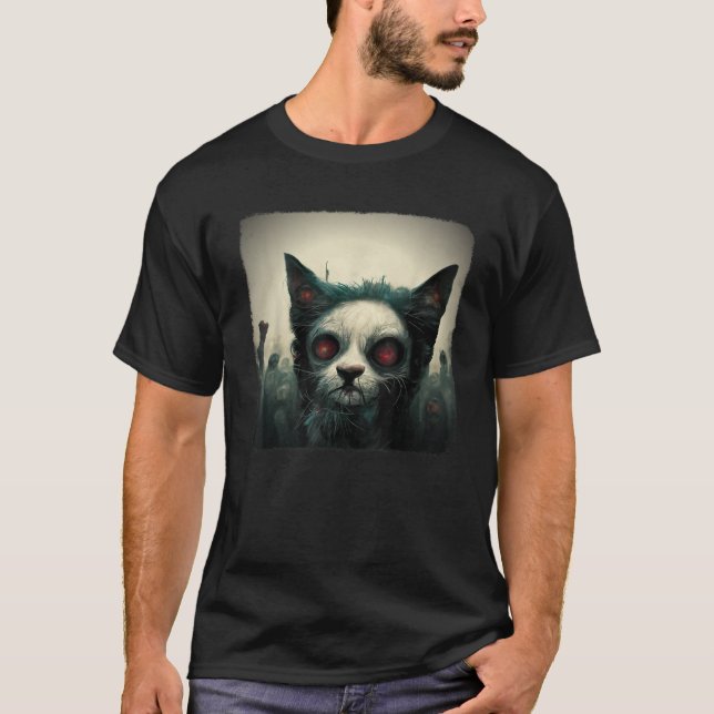 Zombie Cat Shirt Aesthetic Evil Scary Horror Hallo T (Framsida)