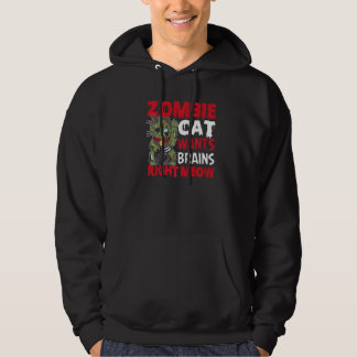 Zombie Cat Wants Brains Höger Meow Cat Lover Hallo Hoodie
