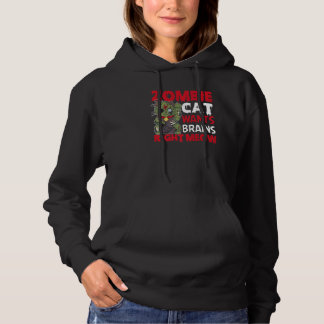 Zombie Cat Wants Brains Höger Meow Cat Lover Hallo T Shirt