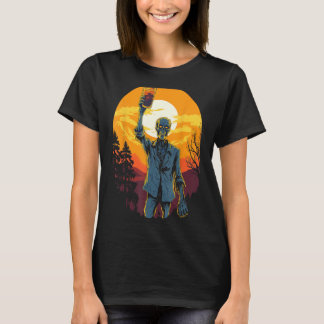 Zombie Celebrating Happy halloween Måne Sunset T Shirt